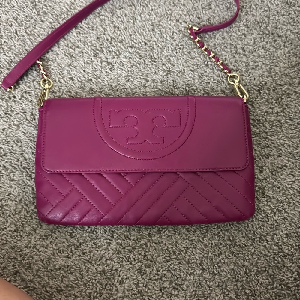 Tory Burch Purple Chevron Crossbody Bag